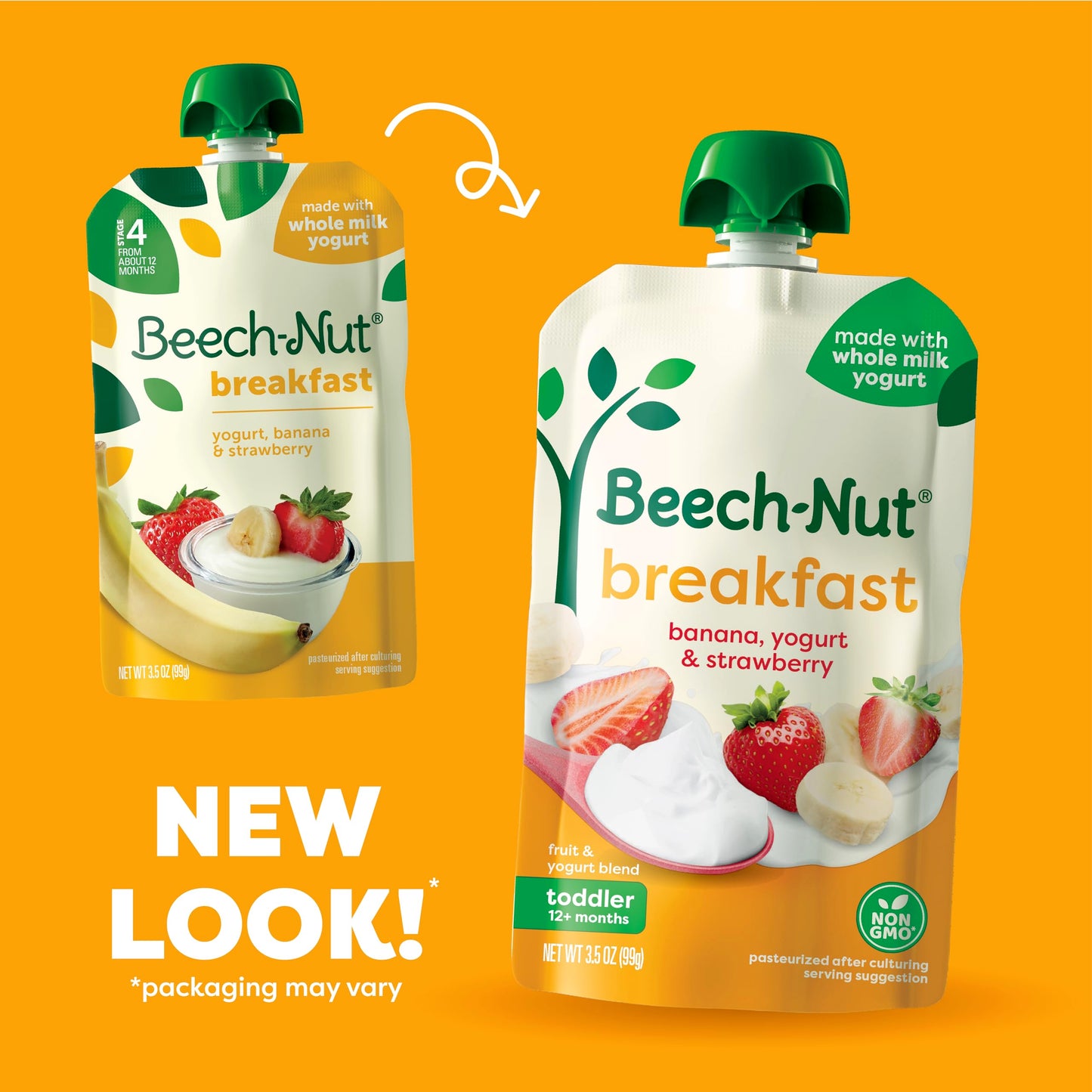Beech-Nut Toddler Food Breakfast Pouches,Yogurt Banana & Strawberry Puree, 3.5 oz (12 Pack)