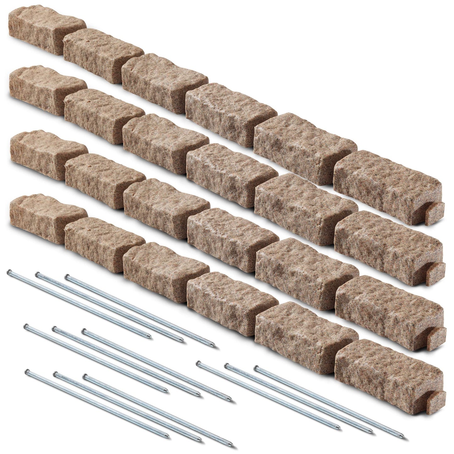 Beuta Landscape Edging | Garden Edging Border | Faux Stone Bricks for Lawn edging, Flower beds, Pathways & Yard Edgingâ 4 Packs | Each Section Has 6 Bricks 48"L x 4"W x 2.25"H | 12 Spikes |Sandstone