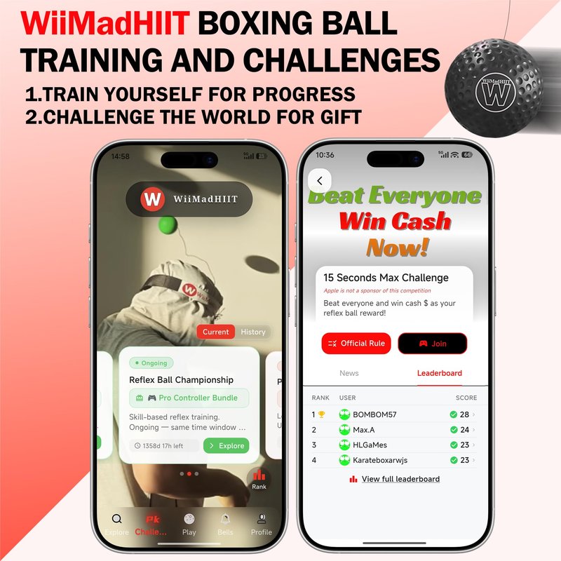 WiiMad Boxing Reflex Ball with Punch Counter App, Punching Ball with Headband, Workout Toy for Kids Teen Adults, Hand Eye Coordination Training | Boxing Equipment, Home Fun Punch Game
