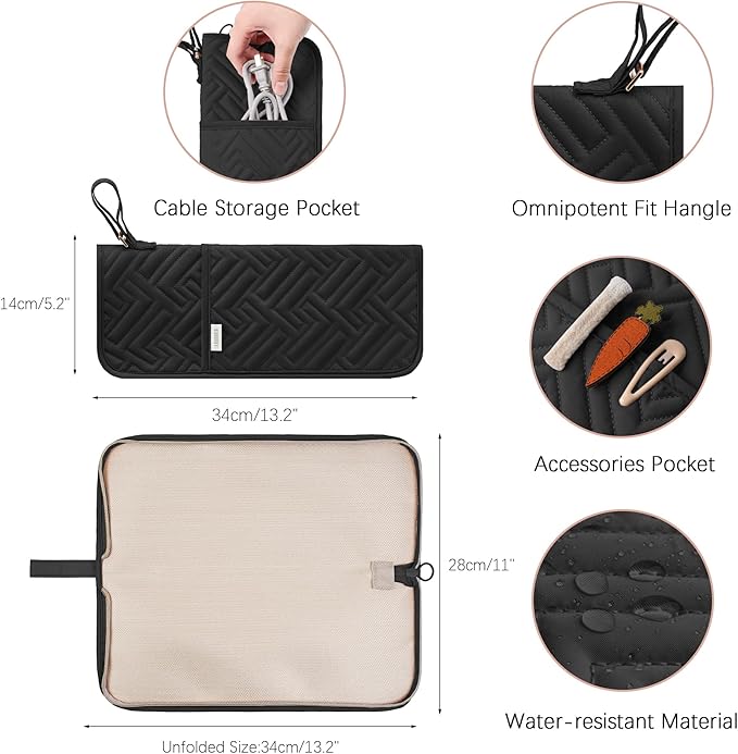 Hair Tool Organizer Heat Resistant Mat for Flat Iron Case Hot Tools Curling Iron Holder Hair Tools Travel Bag for Straightener Brush Pad Pouch Hairstylist Essentials(Black)