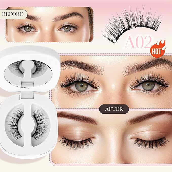 LASHVIEW Upgrade Magnetic Eyelashes with Applicator Soft Magnetic Eyelashes Natural Look Reusable No Glue Needed Easy to Wear and Remove (RCM01)