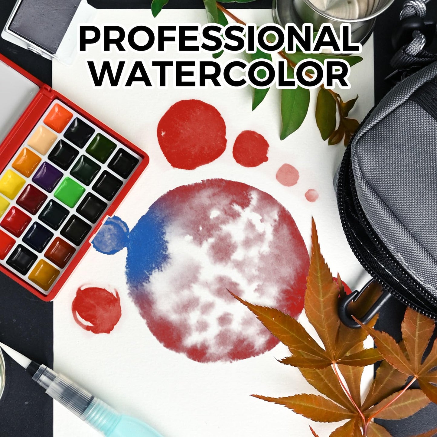 Funto Mini Watercolor Paint Set, All-in-One 24-Color Travel Paint Kit, with Crossbody Bag, Watercolor Journal, Paint Water Cup, Pocket Set for Artists
