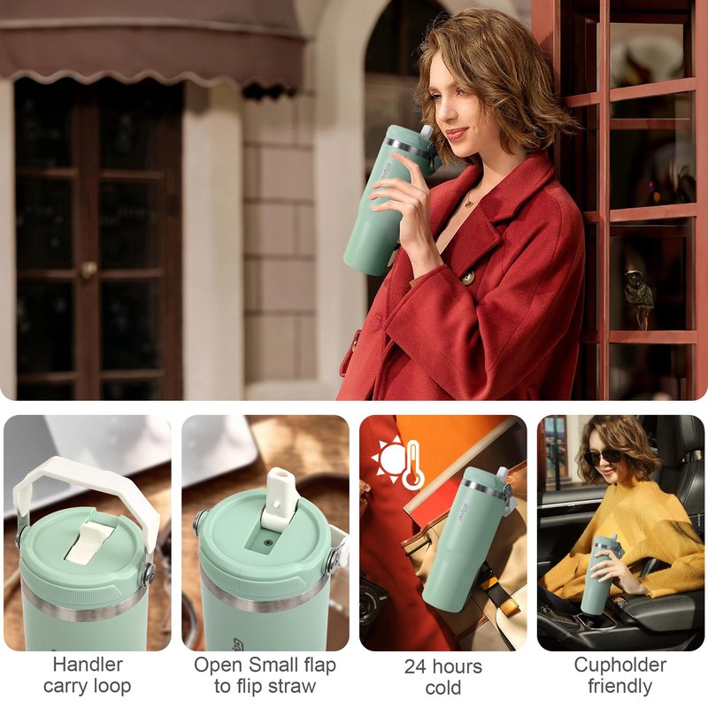 Simpleasy 30 oz Tumbler with Flip Straw - Vacuum Insulated Stainless Steel Water Bottle for Home, Office or Car - Reusable Cup with Straw Leakproof Flip, Cold up to 24h, Mint