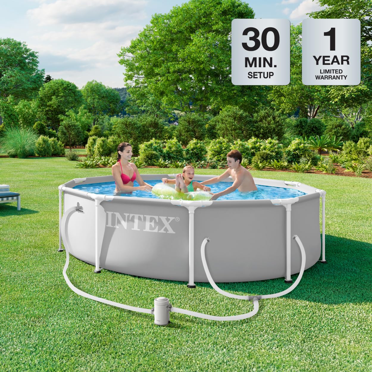 INTEX 26701EP 10Ft X 30In Prism Frame Premium Above Ground Swimming Pool Set with Filter Pump