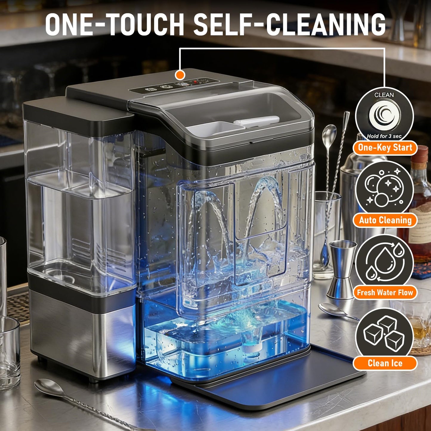 Nalison Nugget Ice Maker Countertop, Chewable Sonic Ice Maker with 41Lbs/24H, 9 Ice Cubes in 6 Mins,Self-Cleaning Portable Ice Maker with A Detachable 3L Water Tank Ultra Quiet for Home, Office
