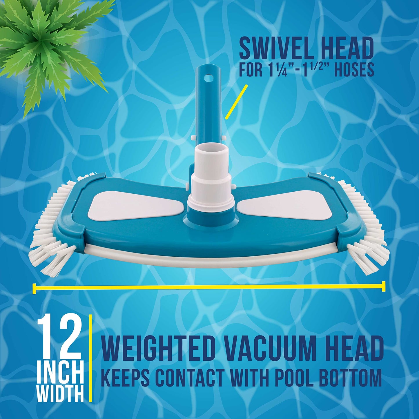 U.S. Pool Supply 12" Deluxe Weighted Butterfly Pool Vacuum Head with Side Brushes, Swivel Hose Connection, Pole Handle - Clean Debris Above Ground & In-Ground Swimming Pools, Spas – Vinyl Liner Safe