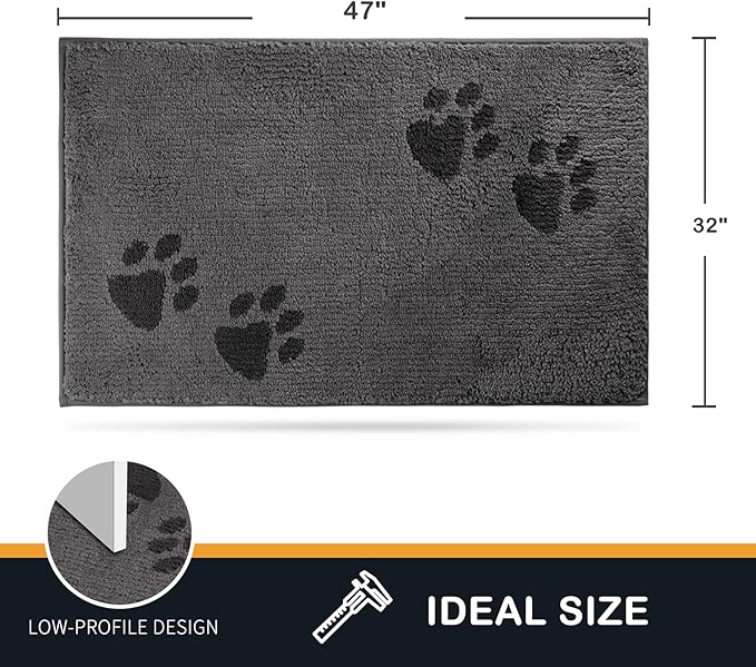 PURRUGS Dirt Trapping Door Mat 32" x 47", Non-Skid/Slip Machine Washable Microfiber Entrance Rug, Shoes Scraper, Dog Doormat, Super Absorbent Floor Mat for Muddy Wet Shoes and Paws, Grey