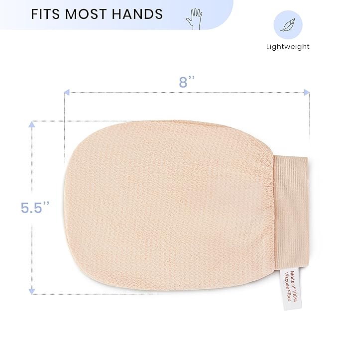 SimpleField Korean Exfoliating Mitt for Remove Dead Skin. 2 Pack 100% Viscose Kessa Deep Exfoliating Gloves for Body Scrub, Keratosis Pilaris & Self Tanning Removal. Smooth Skin Surface. (Muted Peach)