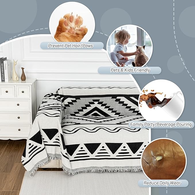 MYSKY HOME Couch Cover for Sectional Sofa Set Boho Geometric Furniture Sofa Cover Washable for Dog Cat Pets Couch Cover 3 Seat Sofa Chenille Couch Protector Multi-Use Couch Cover Blanket, 71" X134"