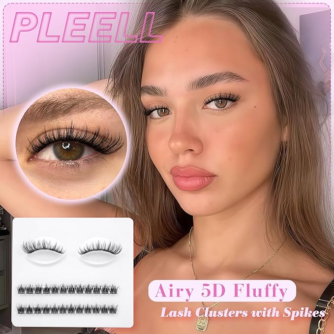 Fluffy Lash Clusters Wispy Eyelash Clusters 10-18MM 5D DIY Lashes Clusters D-Curl Natural Cluster Eyelash Extensions Manga Individual Lashes with Ultra-Thin Band by Pleell
