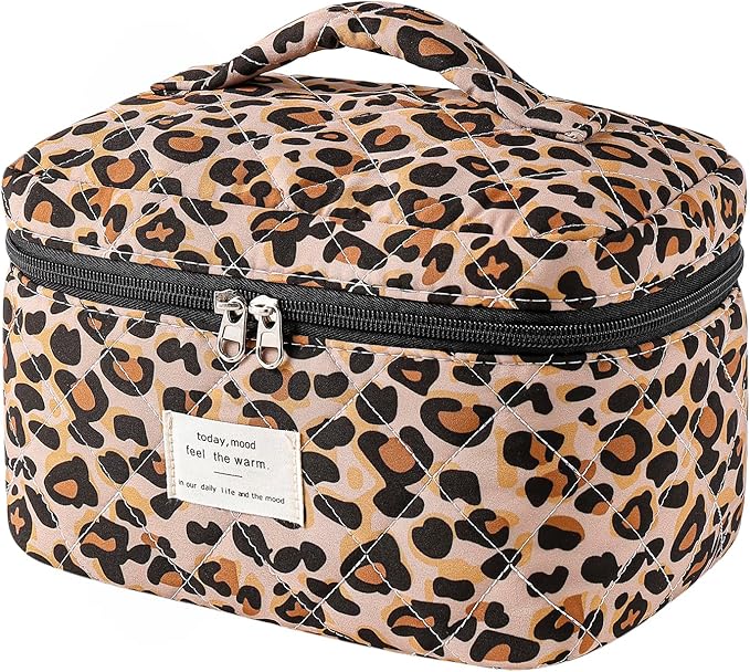 uekeboag Large Travel Quilted Makeup Bag for Women, Floral Cotton Cosmetic Bag, Coquette Aesthetic Floral Toiletry Organizer Bag
