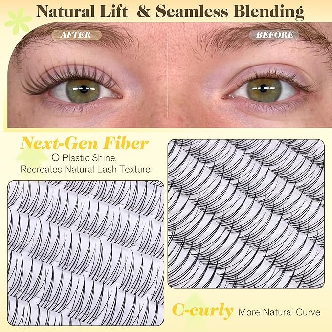 Natural Lash Clusters Invisible Band Eyelash Clusters Like Mascara C-curly 10-16MM Cluster Eyelash Extension Clear Band Lash Extensions Lash Lift Effect by Newcally