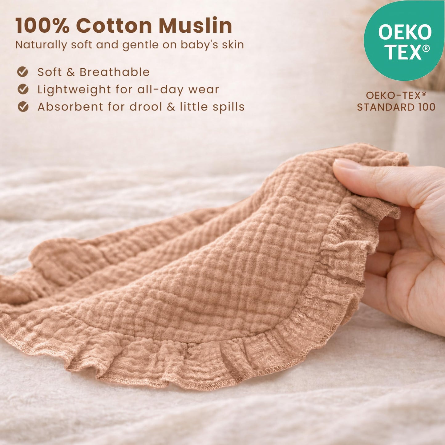 Konssy Muslin Baby Bibs for Girls – Soft 100% Cotton Drool Bibs, Ruffle Trim for Newborns & Toddlers 0-36 Months 3-Pack