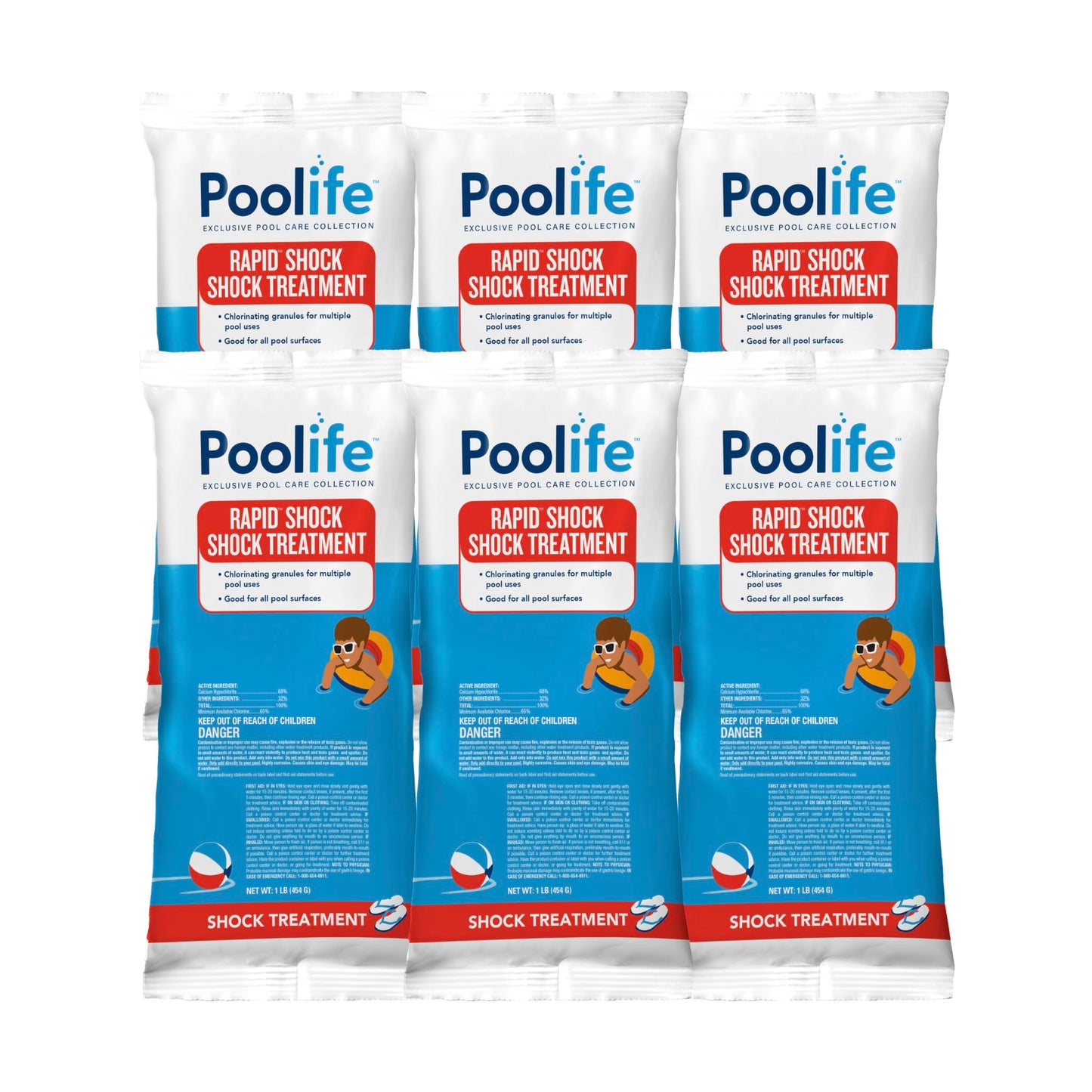 Poolife Rapid Shock for Pool’s Algae, Bacteria, Contaminant Removal - Fast-Dissolving, CYA-Free Calcium Hypochlorite Pool Shock for Clean Water - Chlorine Granules for Above/Inground Pools - 1lbx6 Bag