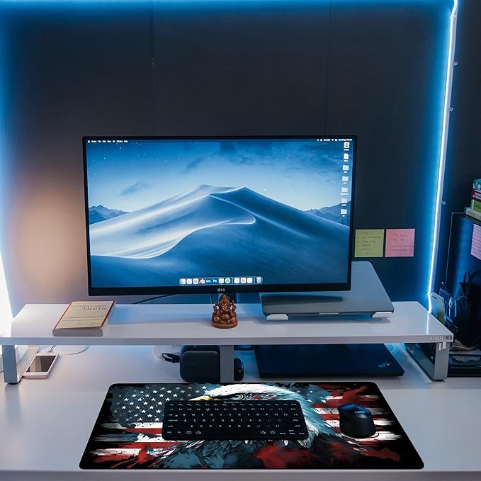 Desk Mat, Bald Eagle American Flag Desk Pad, USA Flag Large Gaming Mouse Pad for Desk, 31.5"x15.7" Extended Big Computer Keyboard Mouse Pad with Non-Slip Base and Stitched Edge
