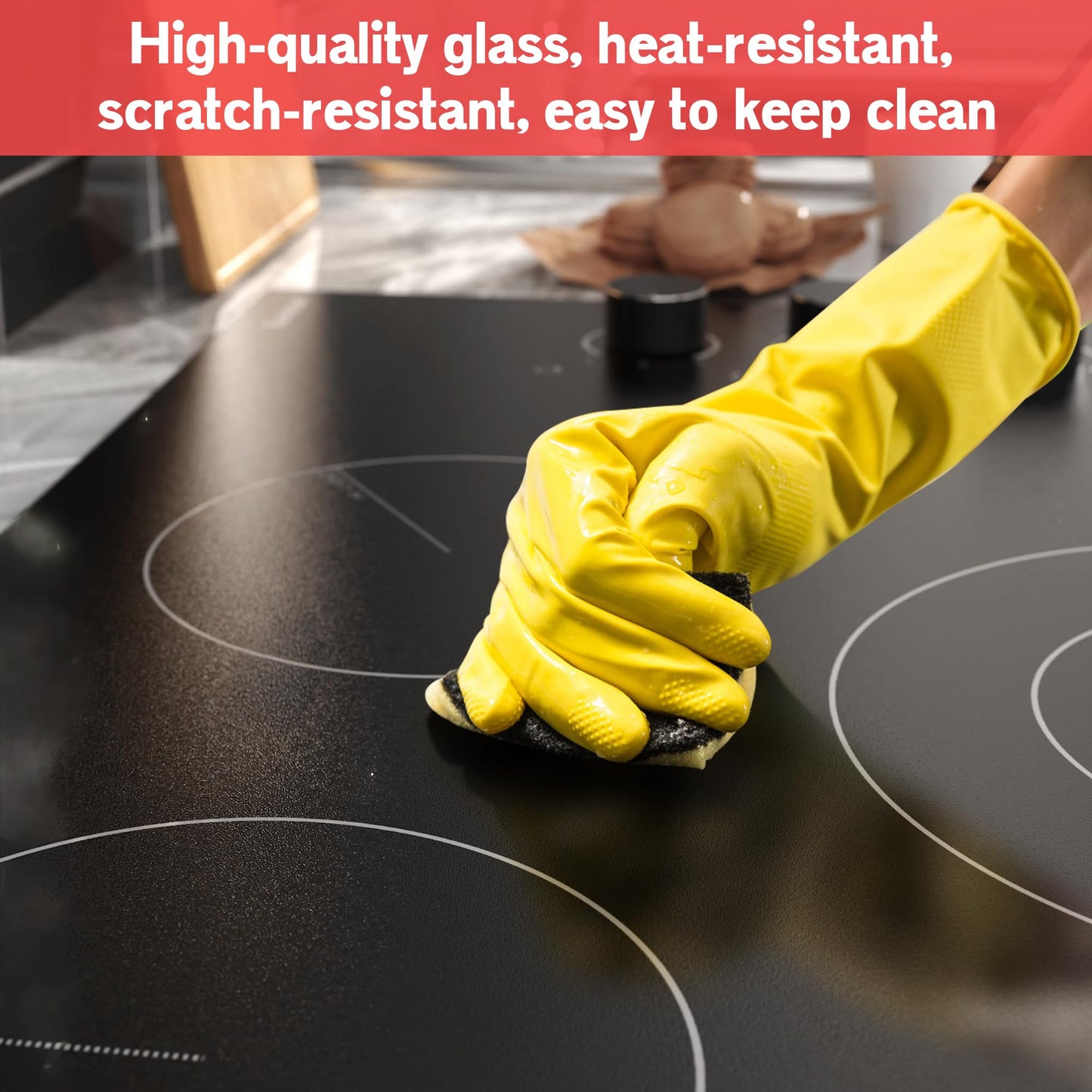 Karinear 36" Electric Cooktop 5 Burners, Knob Control Electric Stove Top, 9 Power Levels, Residual Heat Indicator, 8400W, 40A, 240V Hardwire(Black)
