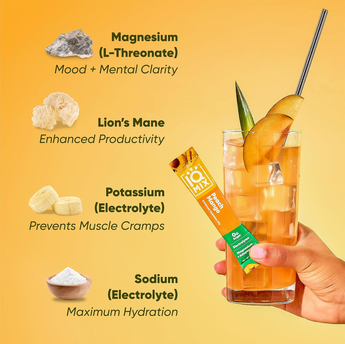 IQMIX Hydration Electrolyte Powder – 4-in-1 Formula for Hydration, Mental Clarity, Mood and Recovery – Sugar-Free Drink Mix, Keto, Magnesium L-Threonate, Lion’s Mane – 8 Count Sampler Pack