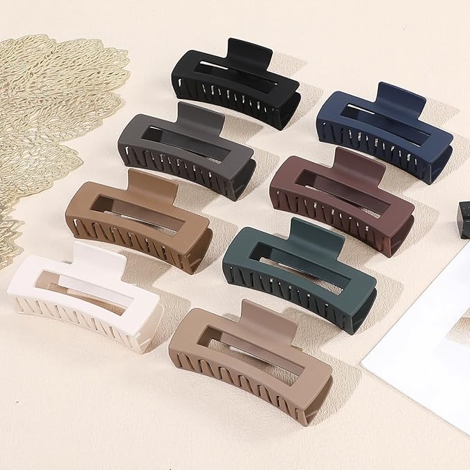 8 Pcs Medium Hair Clips, 4.1 Inch Colorful - Hair Clips for Thick & Thin Hair, Square Claw Clips, Bulk Hair Accessories for Women and Girls(Deep Colorful)