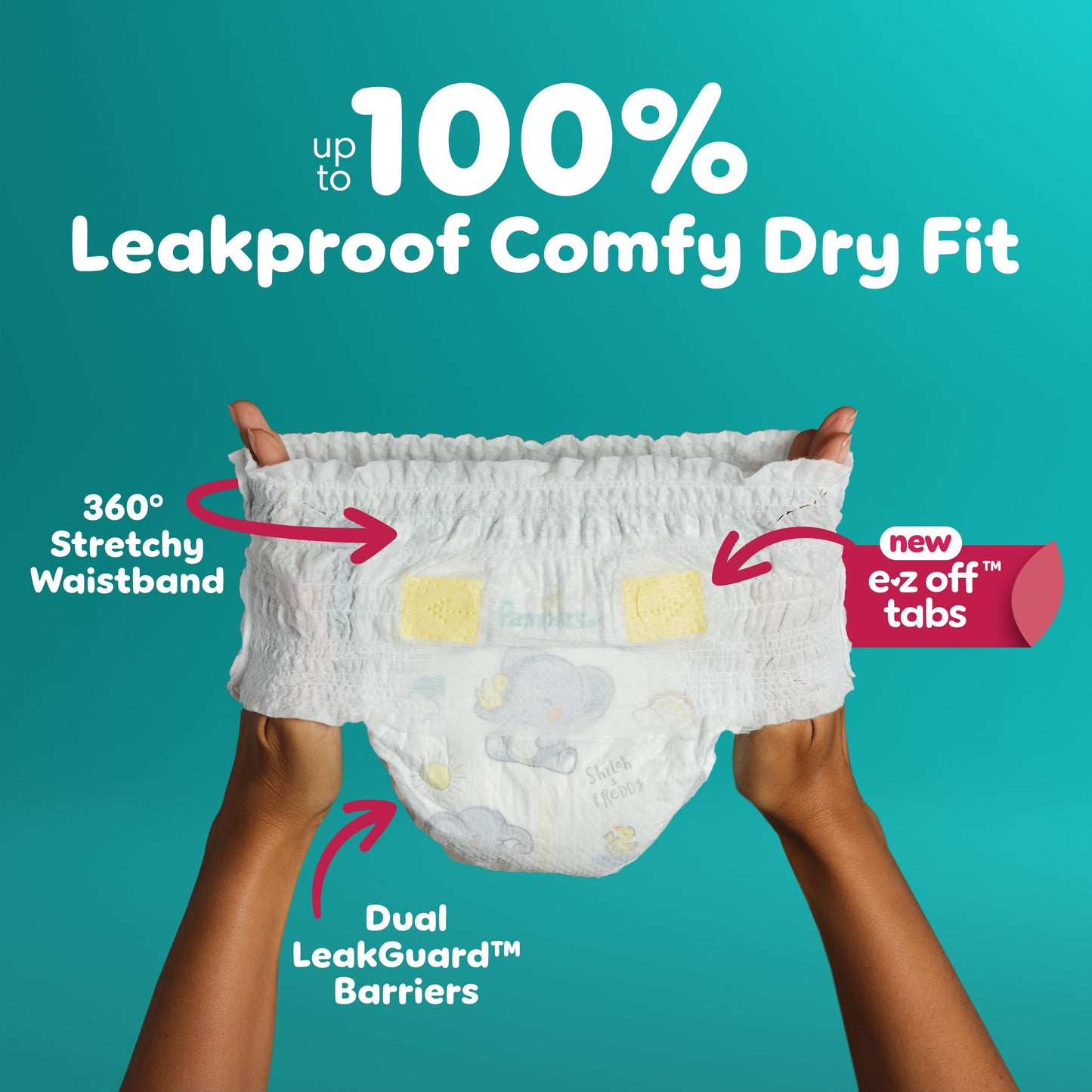Pampers Diapers - Swaddlers 360° - Size 4, 104 Count, up to 100% Leakproof Comfy Dry Fit, Designed for Easy Changes, Pull On Baby Diaper (Packaging May Vary)