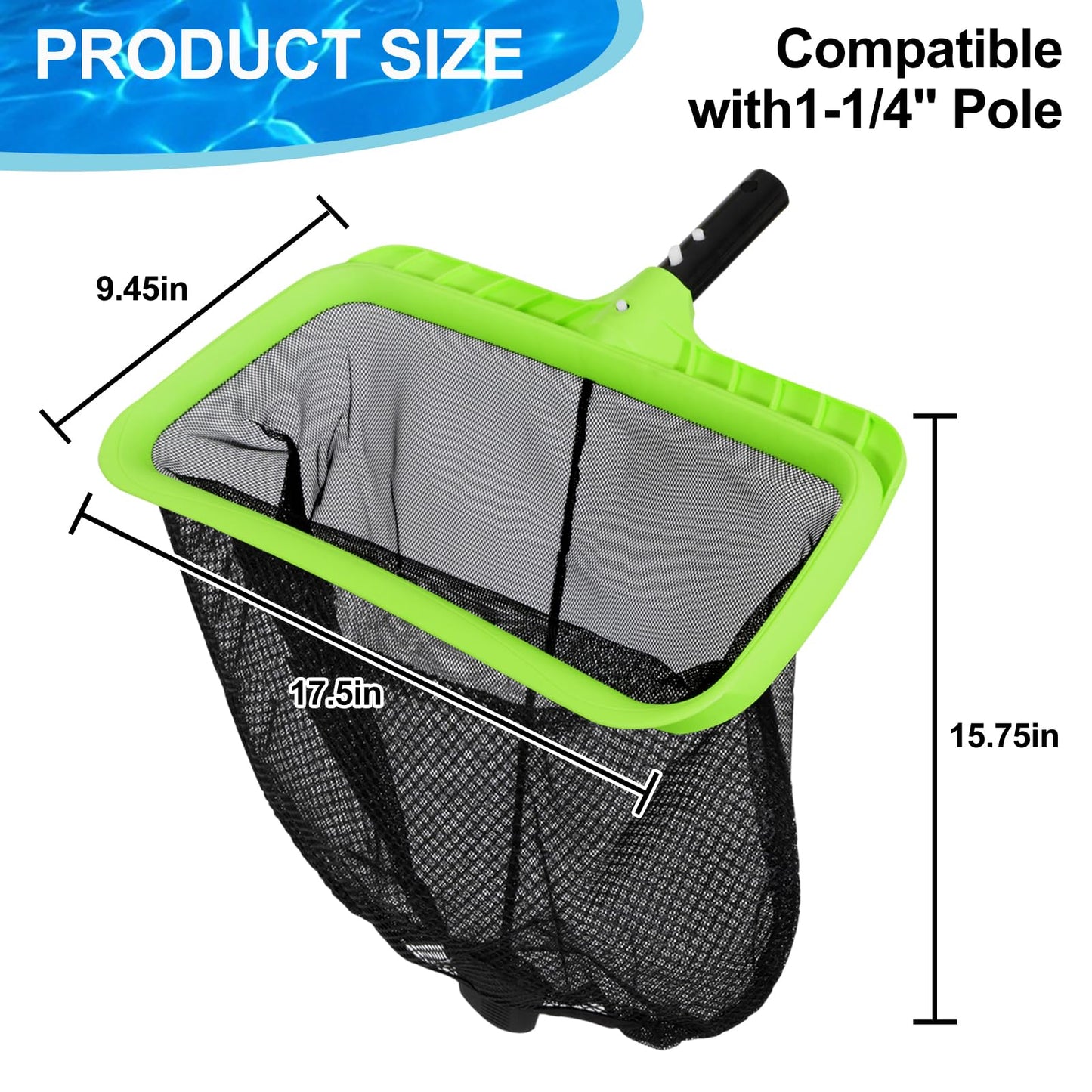 Sepetrel Swimming Pool Leaf Skimmer Net,Double-Layer & Reinforced Frame Deep Rake Nets
