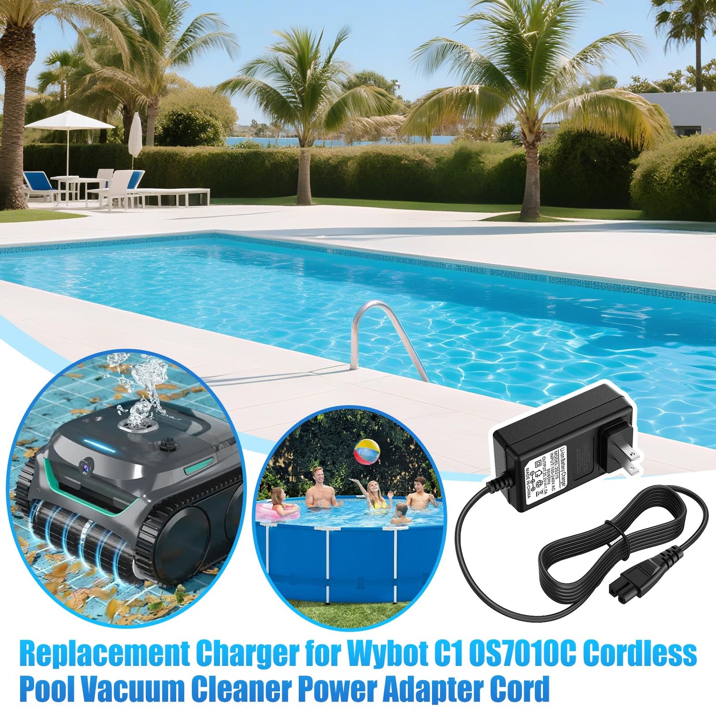 Cisain Charger for WYBOT Robotic Pool Cleaner,25.2V Charger Adapter Compatible with WYBOT C1 OS7010C Cordless Pool Vacuum Cleaner Power Adapter Cord