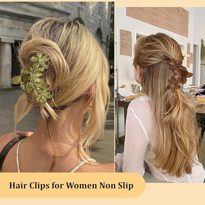 4Pcs Flower Hair Clips Large Matte Hair Claw for Women Non-Slip Strong Hold Clips for Thick Hair, Hair Accessories，Green，Brown，White，Black
