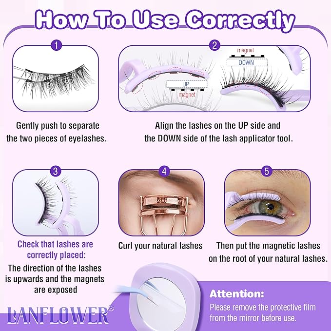 Magnetic Eyelashes, Magnetic Eyelashes with Applicator, Natural Look Magnetic Lashes, No Need Glue False Eyelashes Wispy Lashes by Lanflower