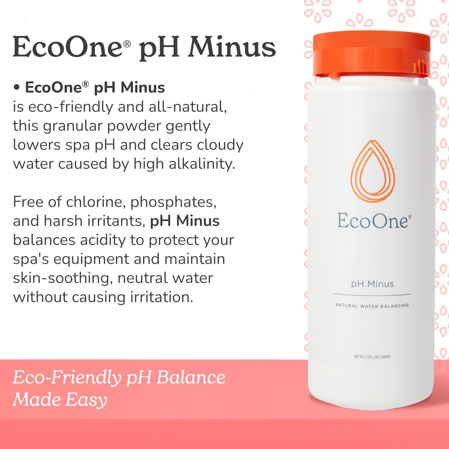 pH Minus by EcoOne | Natural Water Alkalinity Decreaser for Hot Tub & Pool Application | Chlorine-Free, Phosphate-Free Pool Alkaline-level Decreaser | Decreases Alkalaic Levels & Neutralizes pH, 2 Lbs