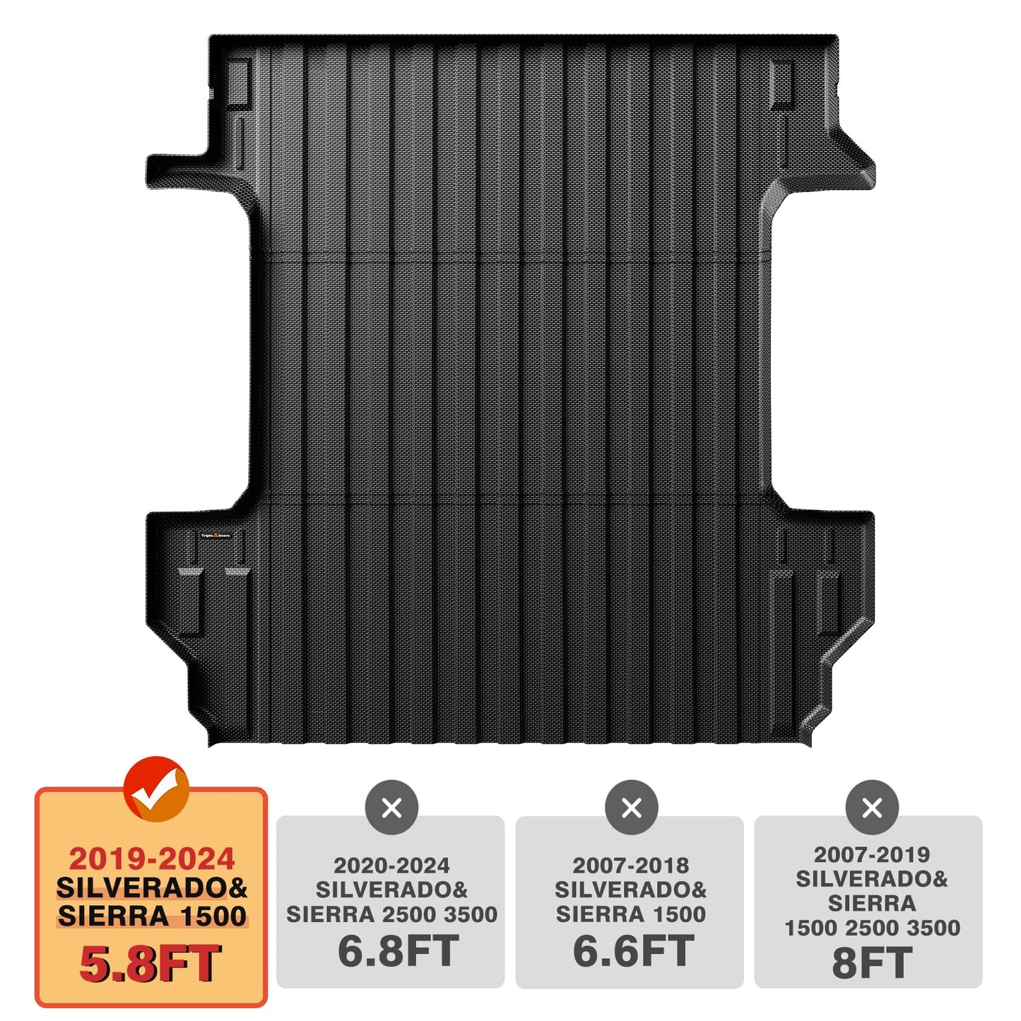 TripleAliners Truck Mat Compatible with 2019-2026 Chevy Silverado/GMC Sierra 1500 5.8FT Accessories, Truck Bed Mat Heavy Duty Custom Fit All Weather Protection TPE Pickup Liner