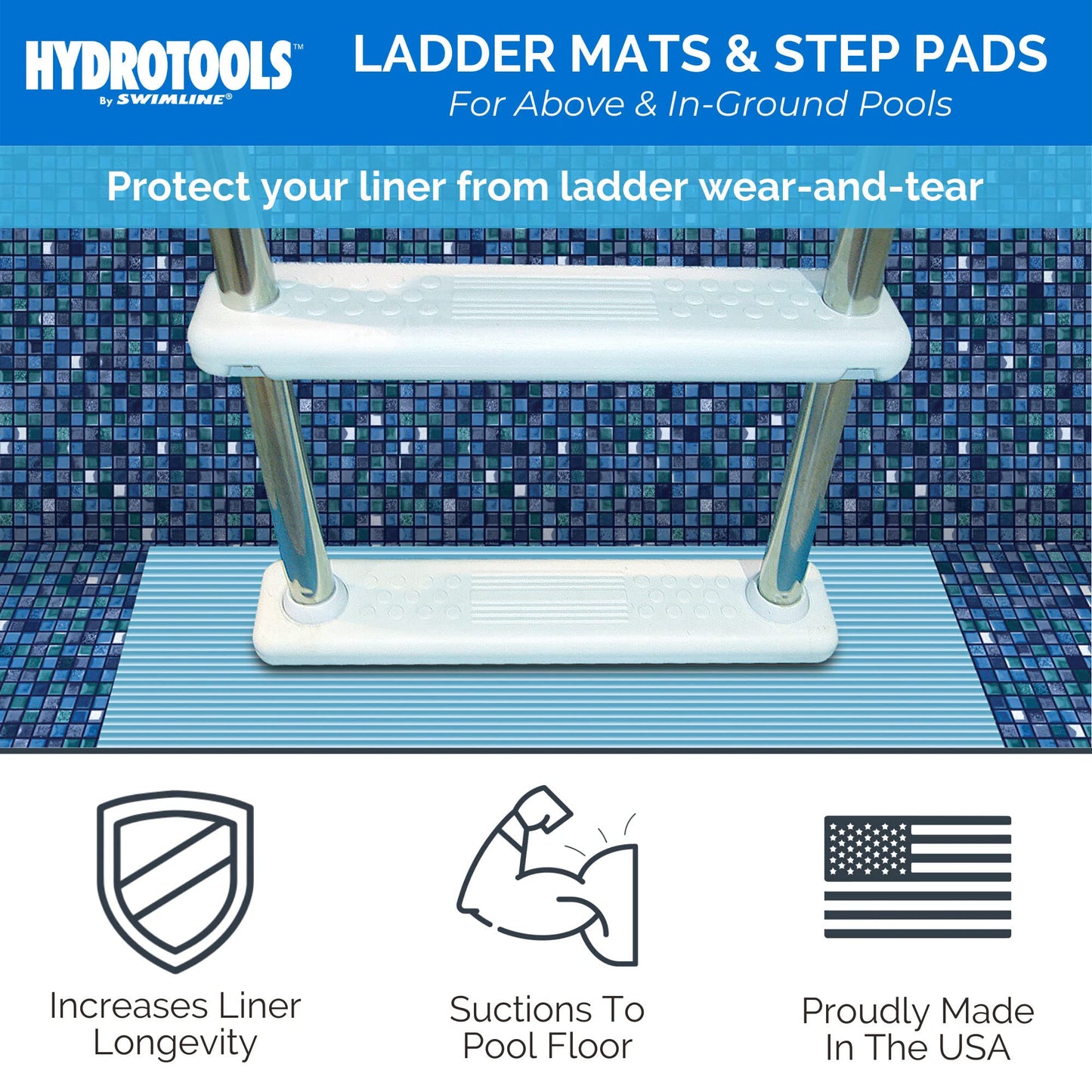 SWIMLINE HYDROTOOLS Protective Pool Ladder Mat for Above Ground Pools – Safety & Stability for Stairs, Steps & Ladders – Premium Durable Material, 36" x 36"