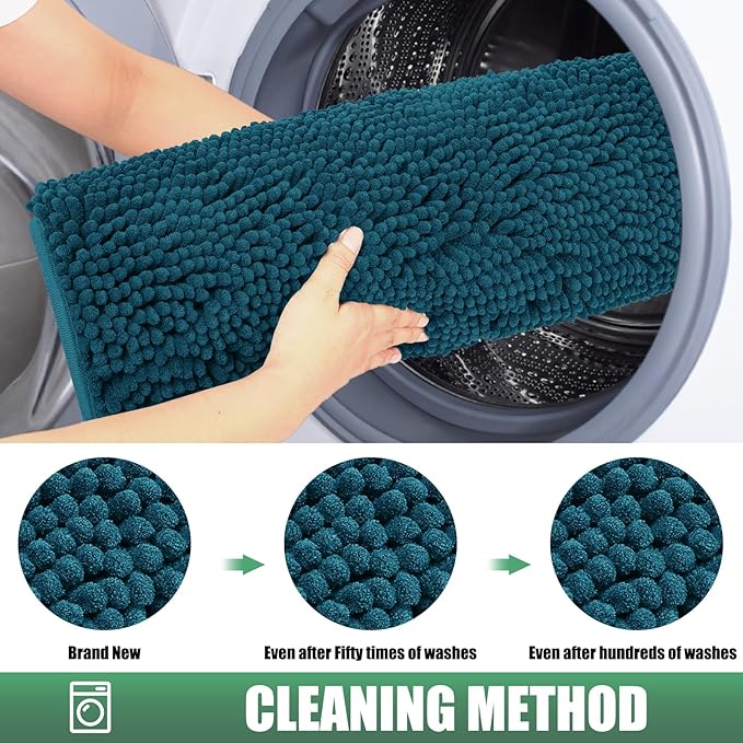 IM HOME Chenille Absorbent Outdoor Doormat 60" x 36", Washable Muddy Door Mats for Dog Non Slip Indoor Doormat Dog Mat for Muddy Paw Front Inside Doormats for Entryway Teal Blue