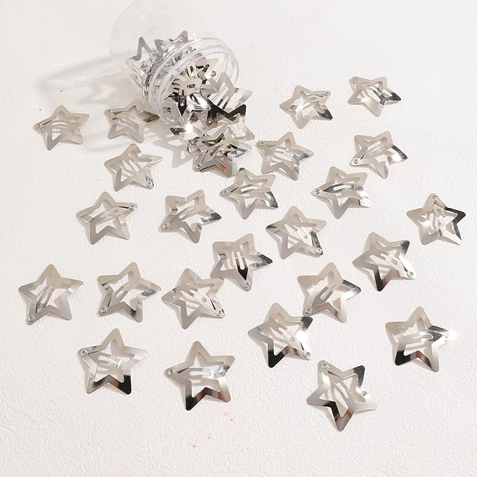 50Pcs Star Metal Hair Clips and Barrettes for Girls Women, Non-Slip Silver Hair Accessories