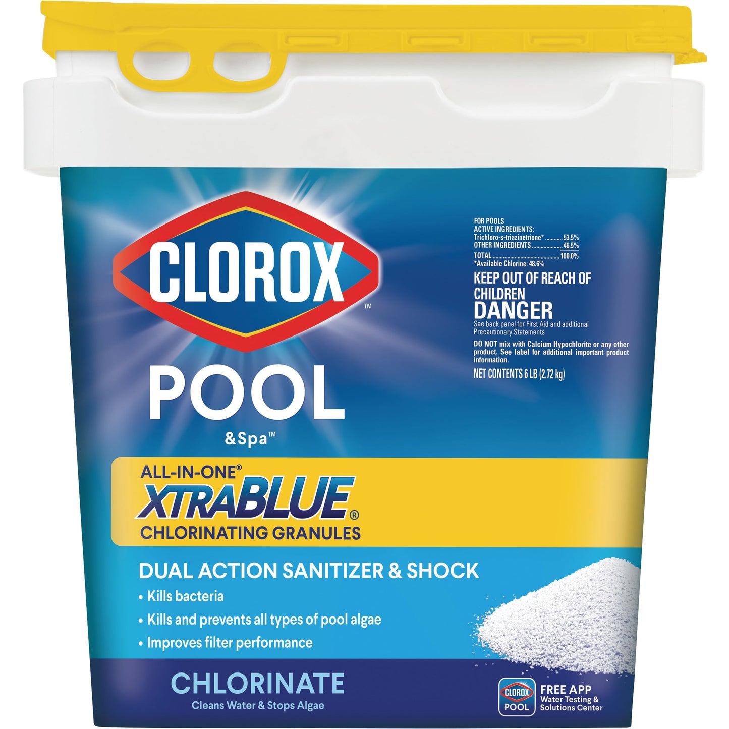 CLOROX Pool&Spa All-in-One XtraBlue Chlorinating Granules, Kills Bacteria & Stops Algae, Blue, 6 Pounds