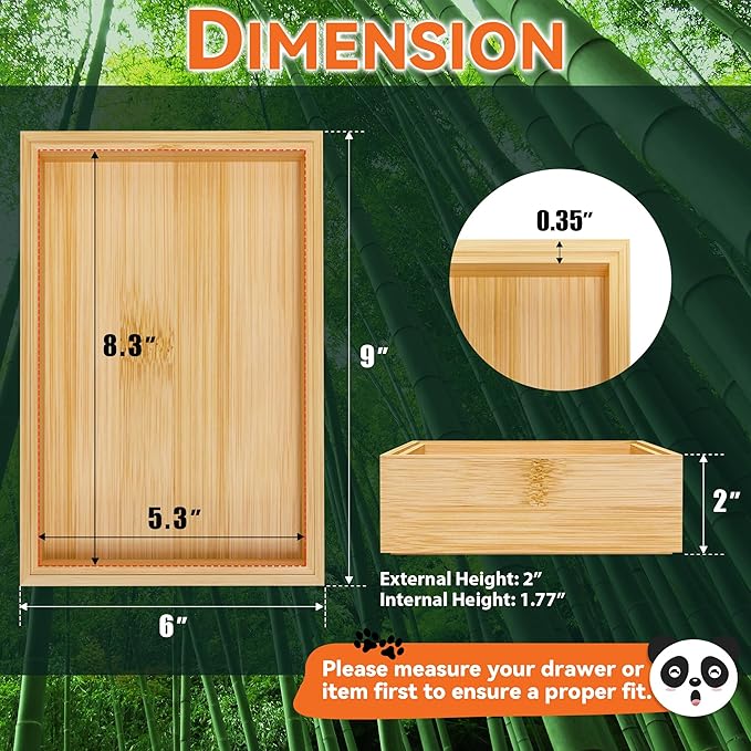 Lixple Bamboo Drawer Organizer, Cutlery Silverware Organizer for Kitchen Drawer, Stackable Utensil Organizer, 2 Pcs Flatware Organizer for Drawer, Wooden Storage Box Tray (Bamboo, 9 X 6 X 2 Inch)