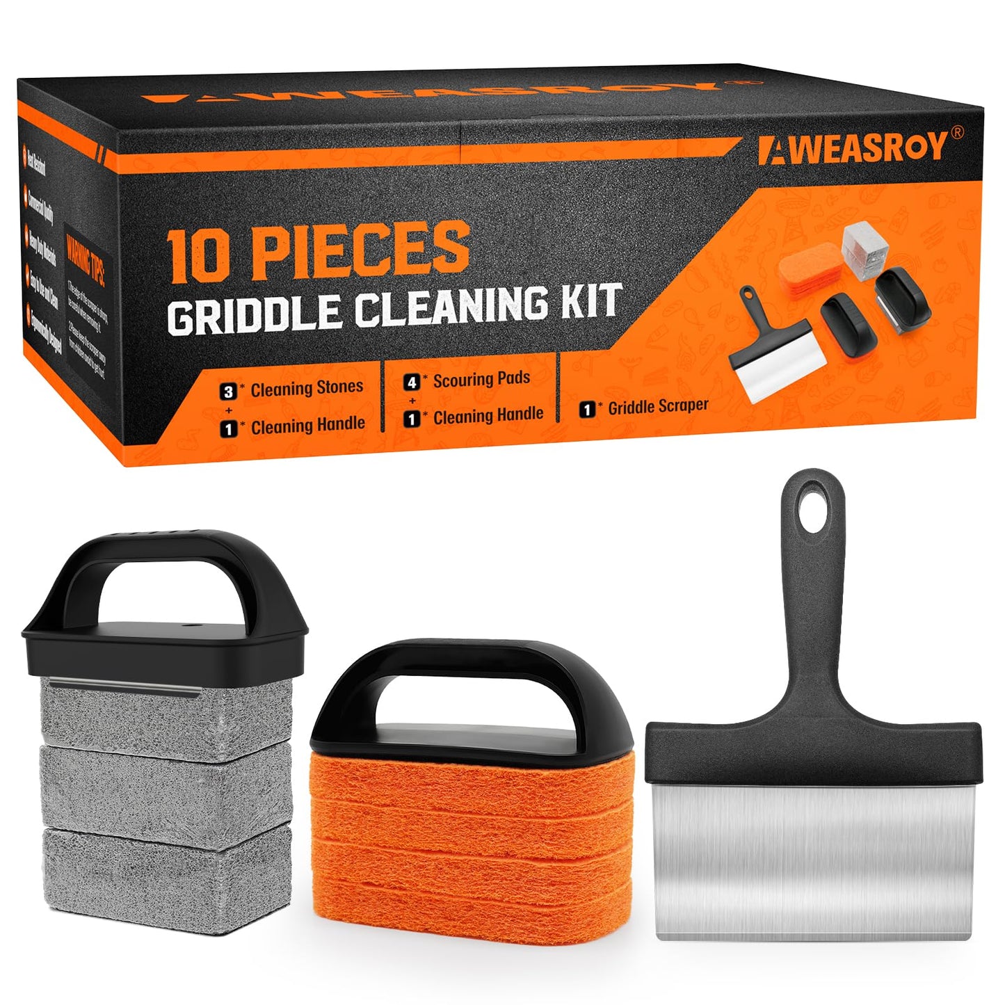 AWEASROY Griddle Cleaning Kit for Blackstone, Flat Top Grill Cleaning Kit with Grill Stone, Griddle Scraper & Griddle Brush Easy to Remove Stain