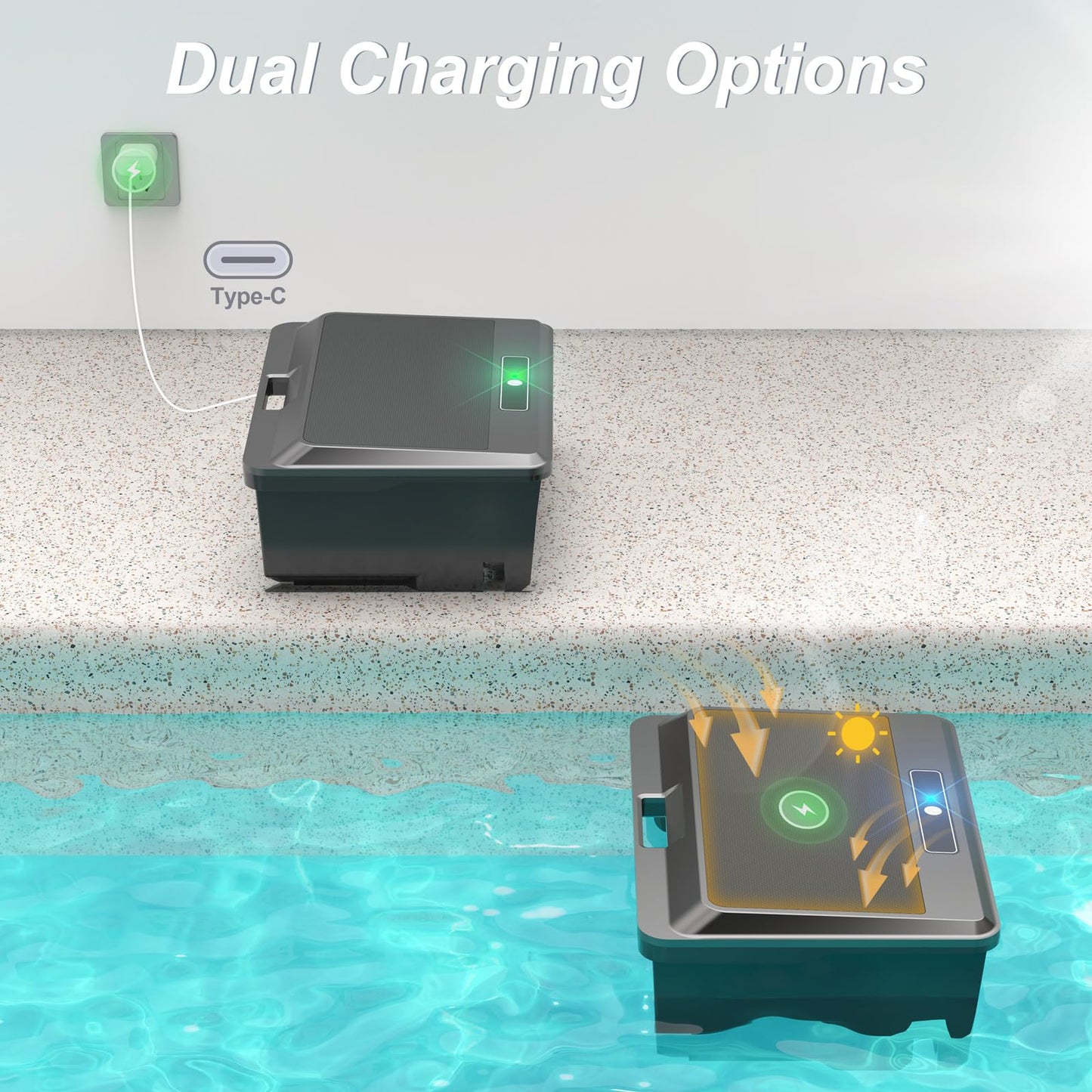 2026 Upgraded Solar Powered Robotic Pool Skimmer Surface Cleaner Dual Charging Options Smart Obstacle Avoidance 24/7 Continuous Cleaning Ideal for Above Ground Pool -APP Support