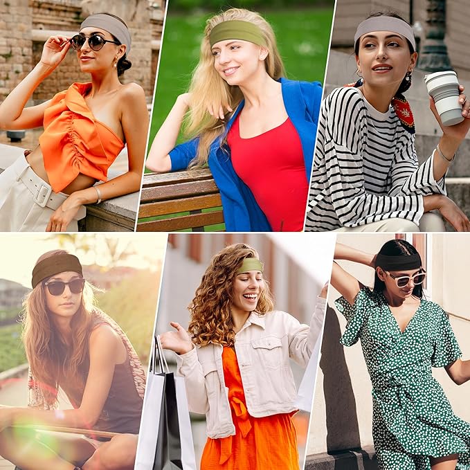 Ztomine Headbands for Women, 8pcs Stretchy Non Slip Soft Cotton Cloth Hair Bands for Sports, Workout, Yoga and Running