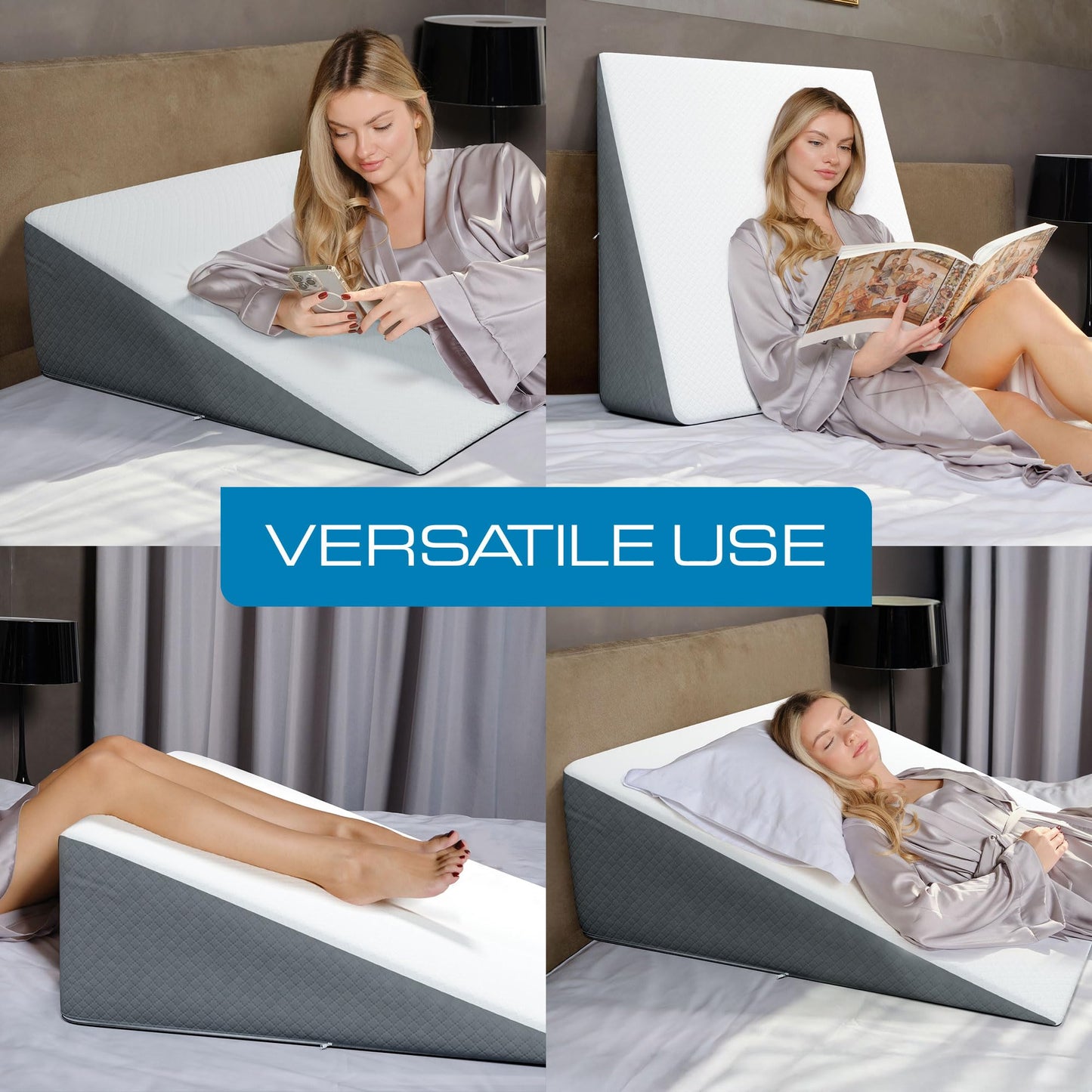 Kolbs Extra Wide Bed Wedge Pillow for Sleep Apnea, Acid Reflux, and Back Pain Relief, with Chic Jacquard Cover - Headboard GERD Pillow Wedges for Sleeping (Extra Wide 12" Height)