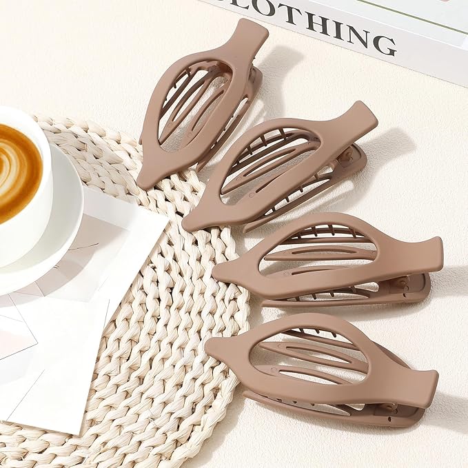 5.5 Inches Extra Large Flat Hair Clips for Women, 4 Pack XL Big Claw Clips for Thick Hair, Oversized Matte Strong Hold Non-slip Flat Claws, Khaki