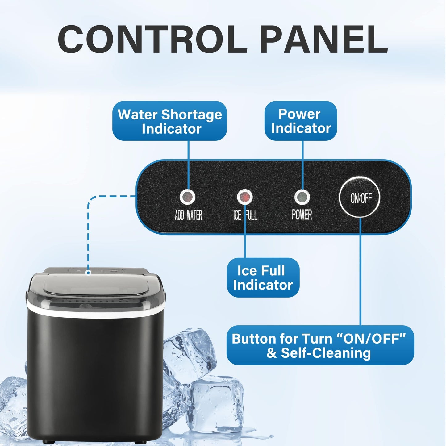 HealSmart Countertop Ice Maker, 9 Ice Cubes Ready in 6 Minutes, 26lbs/24Hrs, 2 Sizes Bullet Ice, Self-Cleaning with Scoop, Basket & Handle, for Kitchen, Office, Black