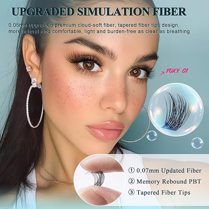 Vasa Muse Premium Lash Clusters Kit Lashes Wispy Lash Clusters Natural Eyelash Clusters Spiky Fairy Eyelash Extension Kit invisible Band Eyelashes with Bond & Seal for DIY 10-16mm 0.05mm