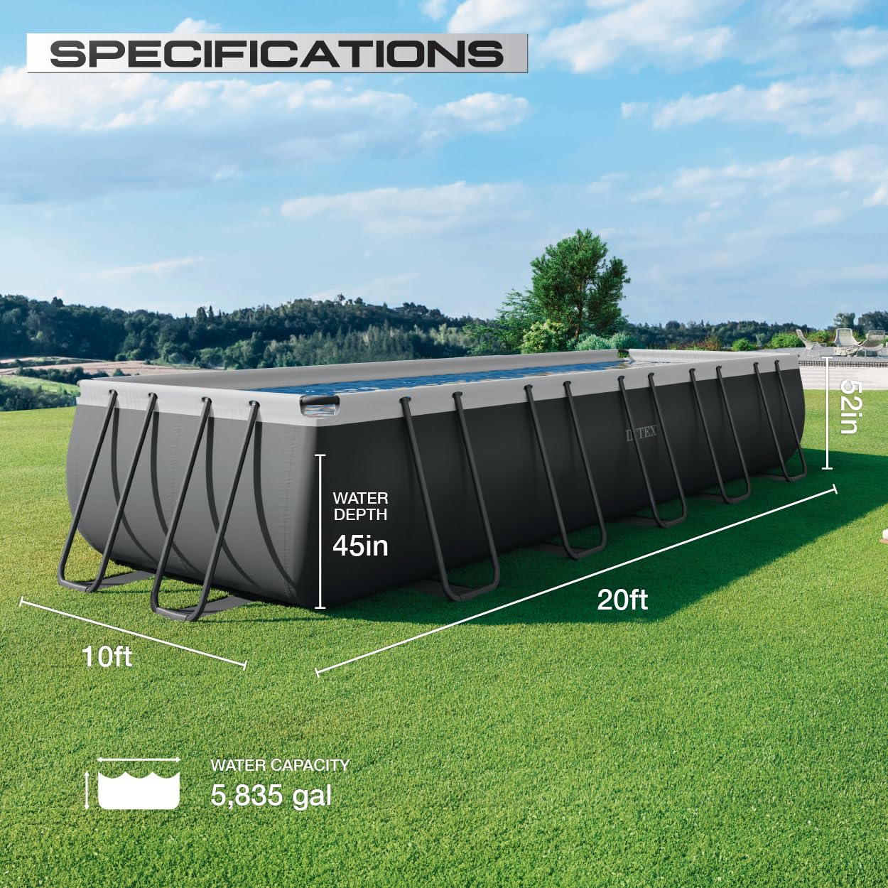 INTEX 26357MZ 20ft x 10ft x 52in Ultra XTR Deluxe Rectangular Above Ground Swimming Pool Set, Includes 1500 GPH Sand Filter Pump, SuperTough Puncture Resistant, Rust Resistant, Easy to Assemble