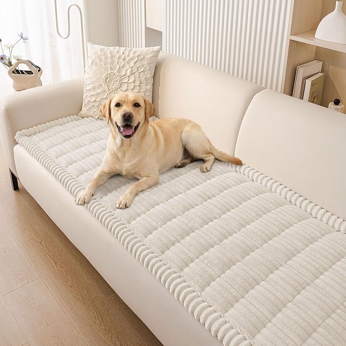 Smiry Couch Cover for Dogs Washable, Non Slip Fuzzy Pet Couch Covers for 3 Cushion Sofa Pet Friendly, Thick Soft Sofa Slipcovers Cushion Protector (White, 27.6" x 88")