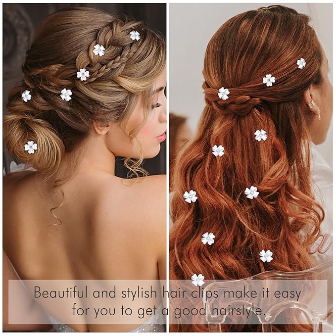 YISSION 20Pcs Mini White Flower Hair Clips with Rhinestone Cute Hair Pins Decorative Hair Clips Wedding Hair Barrettes Bridal Hair Accessories for Girls Women