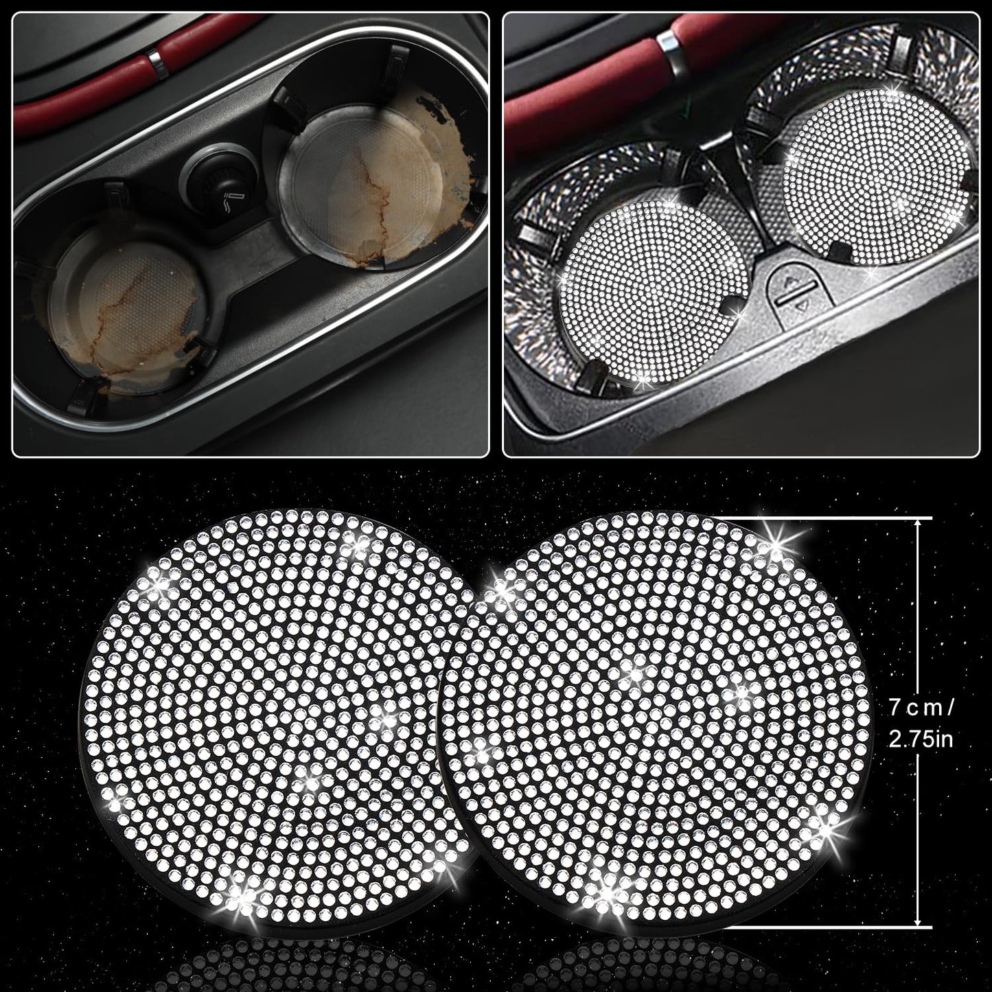 NBTEPEM 27 PCs Bling Car Accessories Set for Women, Steering Wheel Covers Universal Fit 15 Inch, Bling License Plate Frame, Bling Phone Holder, Bling Car Coasters (Silver Diamond)