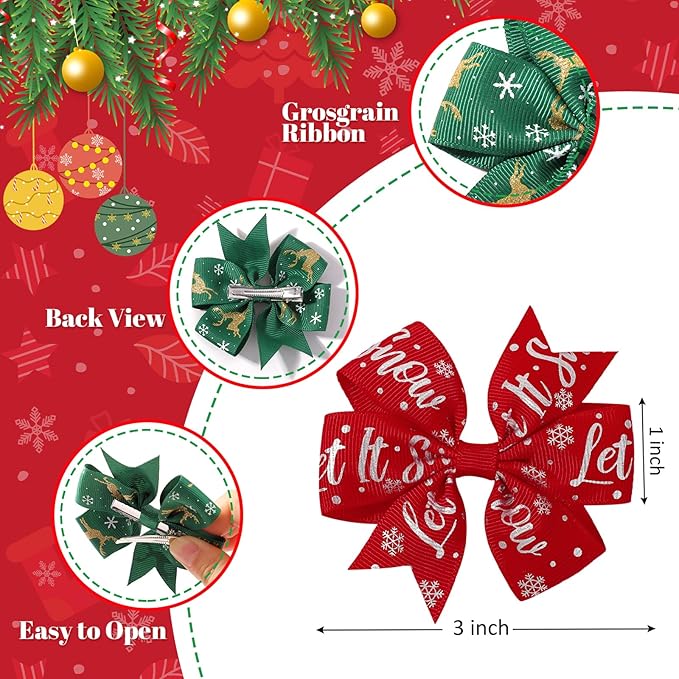 choicbaby 20PCS Christmas Hair Bows Toddler Hair Bow Clips 3＂Grosgrain Ribbon Girls Baby Bow Clips Christmas Hair Accessories for Toddler Girls Baby