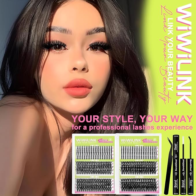 Lash Clusters Kit with Spikes Lashes Clusters Wispy 60D+80D+100D+200D Manga Eyelash Clusters D Curl 456PCS Cluster Eyelash Extensions Volume 12-18mm Individual Anime Lashes Kit Bond&Seal by WiWiLINK