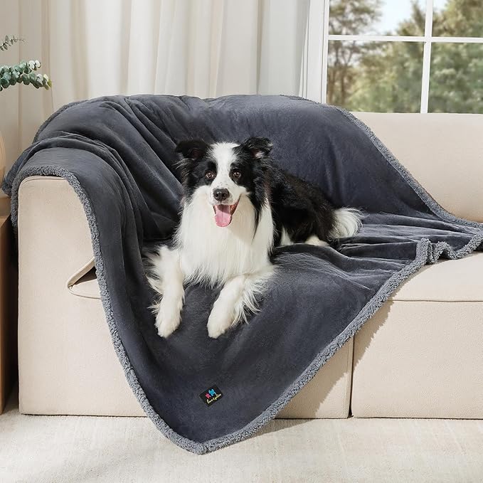 Luciphia Waterproof Pet Blanket, Liquid Pee Proof Dog Blanket for Sofa Bed Couch, Reversible Sherpa Fleece Furniture Protector Cover for Small Medium Large Dogs Cats, Dark Gray Large（65" x 57"）
