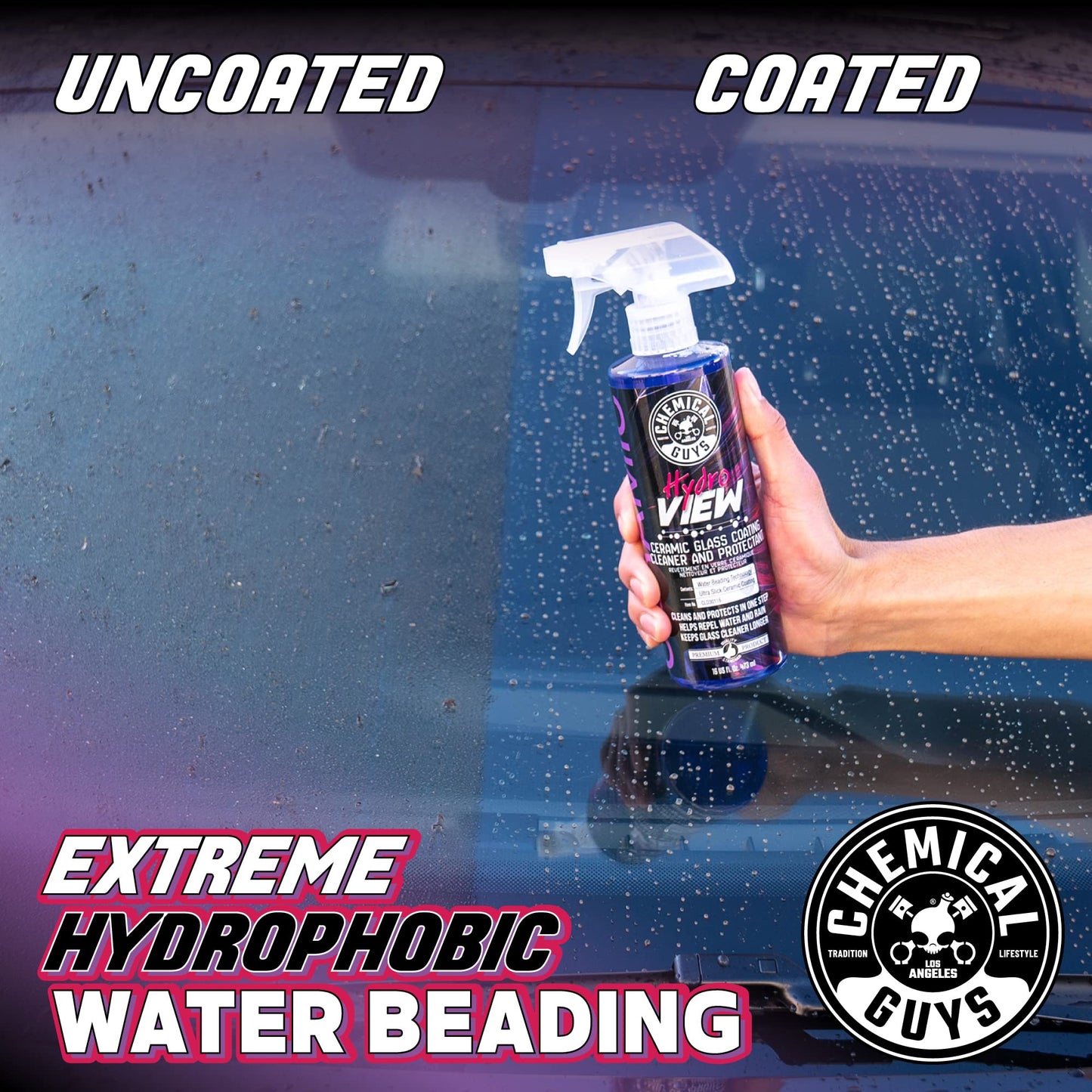Chemical Guys HydroView Ceramic Glass Cleaner & Coating - Cleans & Adds Hydrophobic Protection, Car Window Cleaner for Glass, and Mirrors, Trucks, SUVs, and Home Use - 16 fl oz