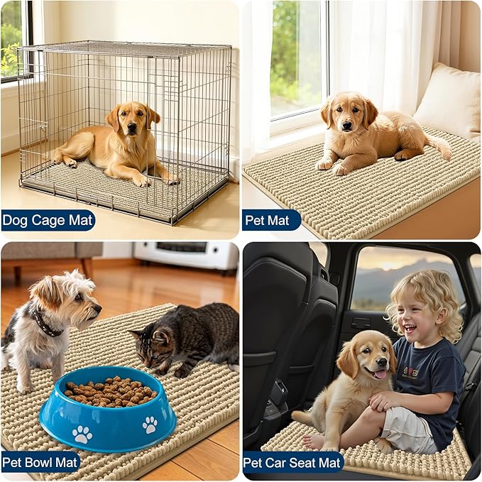 OLANLY Dog Door Mat for Muddy Paws 48x30, Ultra Absorbent Chenille Mud Doormat, Non-Slip Washable and Dirt Trapping Doormat for Indoor Entryway, Quick-Dry Indoor Pet Bed Mats for Dogs, Beige